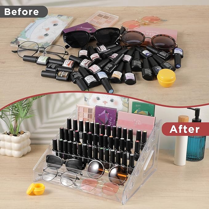 2 Pcs 7 Tiers Clear Essential Oils Nail Polish Organizer Acrylic Display Stands, Paint Organizer Rack, Acrylic Display Rack for Nail Polish, Sunglasses, Essential Oils, Eyeglasses and Makeup