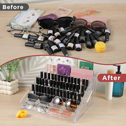 2 Pcs 7 Tiers Clear Essential Oils Nail Polish Organizer Acrylic Display Stands, Paint Organizer Rack, Acrylic Display Rack for Nail Polish, Sunglasses, Essential Oils, Eyeglasses and Makeup