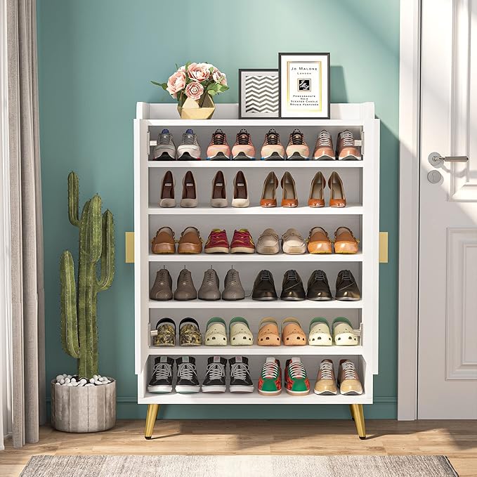 LITTLE TREE Shoe Cabinet with Doors & Adjustable Shelves, 7-Tier Modern Free Standing Shoe Racks Storage Organizer for Entryway, Living Room, Bedroom, Apartments