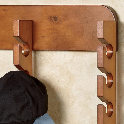 Touch of Class Wooden Ball Cap Display Wall Rack - Windsor Oak - Triple, 30 Slots - Baseball Hat Display - Made of Wood - Class Racks for Hats - Organizer for Bedroom, Living Room, Entryway