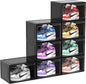 8 Pack XL Drop Side Shoe Box, Entryway Shoe Storage Box, Shoe Organizer for Closet Fit US 12(8 PACK Black)