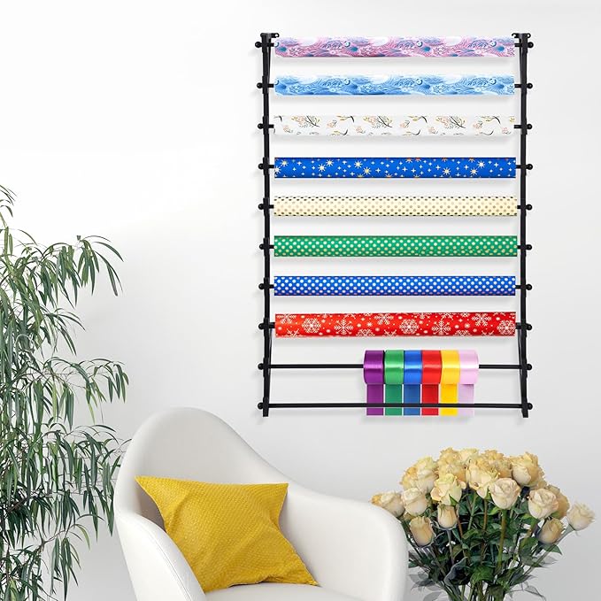 Wall Mounted Scarf Display Rack 10 Layer Wall Wrapping Paper Ribbon Organizer Retail Display Scarf Rack Scarf Tie Belt Towel Rack for Retail Shops, Workspaces
