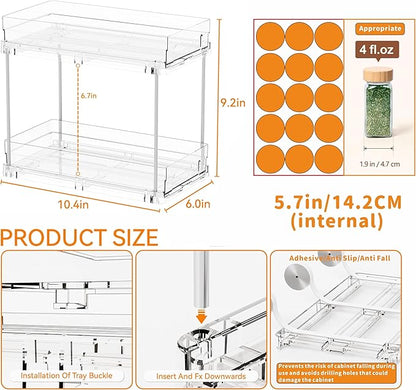 Yieach 2 Tier Vertical Spice Rack Pull Out,10.4'' Deep Narrow Slide Out Spice Rack Organizer for Inside Cabinets,Kitchen,Pantry,Cupboard Seasoning,Can,Jar Organizer and Medicine Cabinet Storage