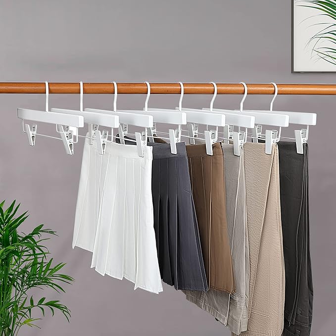 TOPIA HANGER All White Wooden Pants Hangers, Wood Skirt Hangers with Clips, Deluxe Hanger with 360° Swivel Anti-Rust Flat Hook, Smooth Finish Wood for Slacks Trousers Hanger 20 Pack -CT03W
