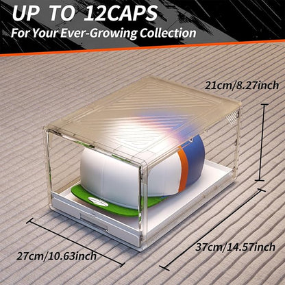2 Pack Hat Organizer for Baseball Caps, Clear Hats Holder Box with Drawer for Closet, Large Cap Storage with Sliding Tray, Stackable Rack Display Case with Magnetic Door, Each Holds 12 Hats