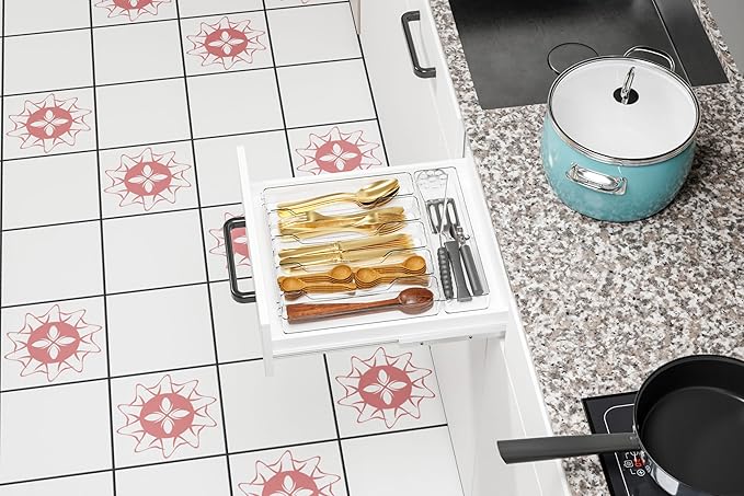 Yieach Clear Large Silverware Organizer 12 inch Wide for Kitchen Drawers,BPA Free Silverware Trays,Plastic Silverware Dividers & Holder,Utensil and Flatware Drawer Organizer Suitable for Fork,Spoon