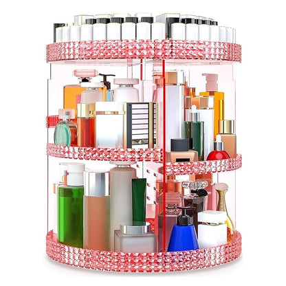 Awenia Makeup Organizer 360-Degree Rotating, Adjustable Makeup Storage, 7 Layers Large Capacity Cosmetic Storage Unit, Fits Different Types of Cosmetics and Accessories, Plus Size(Pink)