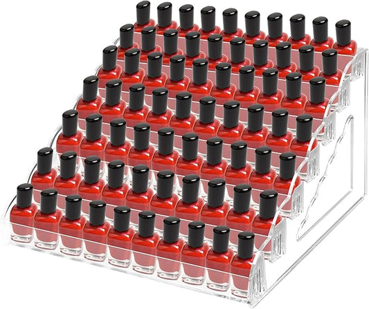 Nimiah Nail Polish Organizer Holder - 7 Layers Nail Supplies Rack Holds up to 96 Bottles Clear Acrylic Display Shelf for Eyeglass Essential Oils Ink Storage