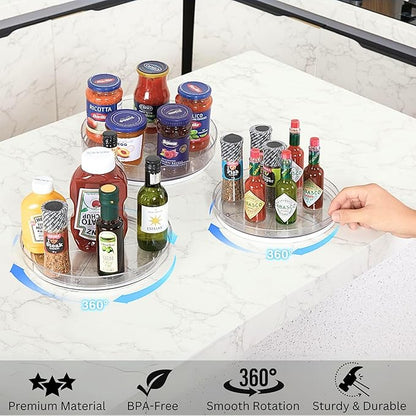NOSTALGIQ 3-Pack Lazy Susan Organizer | Rotating Pantry Organizers and Storage | Clear Lazy Susan for Table Top, Cabinet Organizer, Perfume Organizer, Spice Rack Organizer (9", 10", 11")