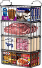 MSERCUOR Freezer Organizer Bins, 4 Pack Stackable Deep Chest Freezer Organizer Bins, Foldable Baskets with Handles, Black Storage Container Baskets for 5/ 7 Cu.FT Deep Freezer Sort Frozen Meats