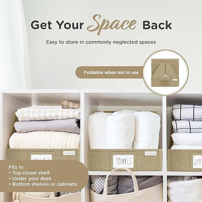 VIVIDECOR Open Front Storage Cubes 12x12x10 – Trapezoid Closet Shelf Bins, Easy Access Fabric Organizer for Clothes, Towels, Sweaters – Brown, 3 Pack