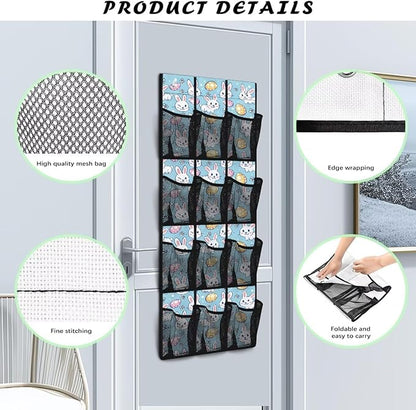 12-Pocket Over The Door Hanging Organizer, Lightweight Oxford Cloth Waterproof Foldable and Perfect for Bathroom Bedroom or Closet Storage Solutions, Easter Rabbit Eggs Pattern