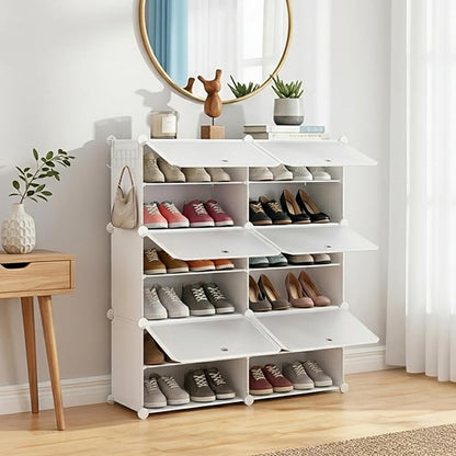 HealSmart Shoe Rack Organizer with Door, Shoe Storage Cabinet, Stackable Plastic Shelves for Closet, Entryway, Hallway, Bedroom, 6-Tier 24-Pair, White