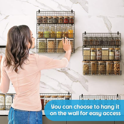 JKsmart 9-Tier Spice Rack Organizer with Door Hook, Wall Mount, and Extra Large Capacity for Pantry Door – Stylish Black Design for Effortless Organization, Ultimate Kitchen Storage Solution