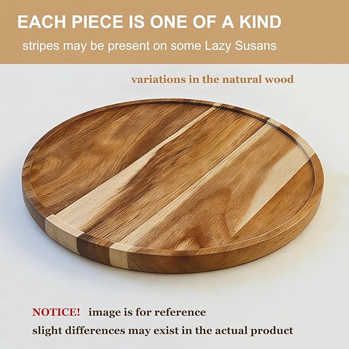 [ 2 Pack ] 12-inch Acacia Wood Lazy Susan Organizers, ACIAZAAZ Lazy Susan Turntable for Cabinet, Kitchen Turntable Storage for Table, Countertop, Pantry