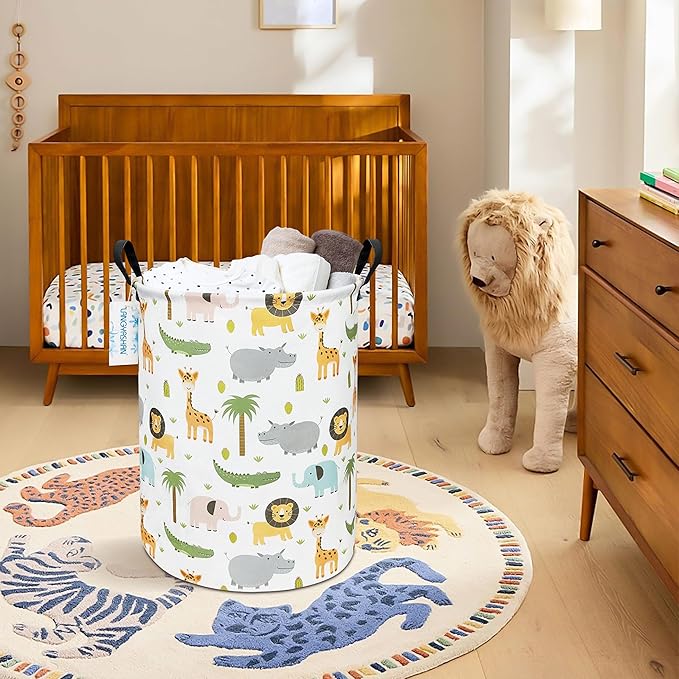 Laundry Basket Canvas Fabric Collapsible Organizer Basket for Storage Bin Toy Bins Gift Baskets Bedroom Clothes Children Nursery Hamper (Animal)