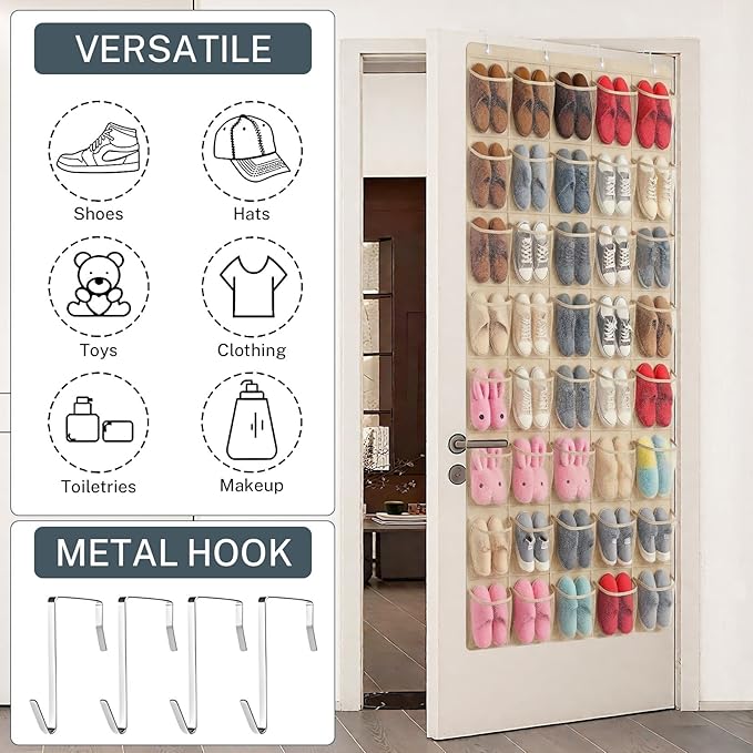 40-Pocket Over the Door Shoe Organizer - Large Mesh Pocket Hanging Shoe Organizer,Behind the Door Shoes Storage Holder Hanger