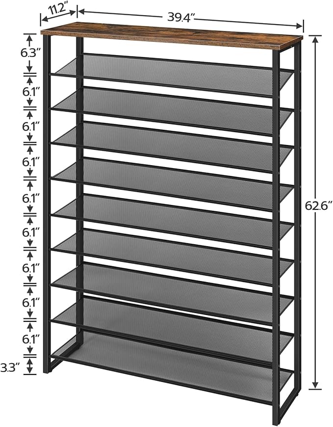 HOOBRO 10-Tier Shoe Rack for Entryway, 39.4" L Shoe Storage Organizer, Large Capacity Shoe Shelf for Closet, Front Door Entrance, Hallway, Holds 45-50 Pairs of Shoes, Rustic Brown BF171XJ01