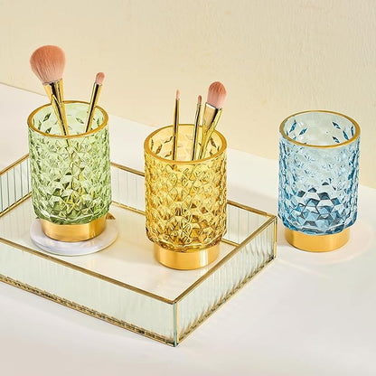 Makeup Brush Holder Organizer,Toothbrush Holders,Desk Pen Pencil Holder,Multifunctional Vintage Glass Brush Cup（A46-2-US）