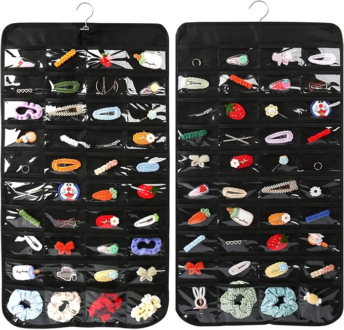 Luney Hanging Jewelry Organizer, 80 Pockets Earring Holder Organizer with Pockets for Woman, for Hanging Earrings, Necklaces, Bracelets, Rings, Storage, Closet(1PCS, No Zipper)