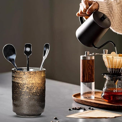 Ceramic Spoon Holder for Coffee Bar, Upright Tea Spoon Holder Cup, Coffee Stirrers Straws Stir Stick Holder, Holder for Spoons and Forks, Sunset Yellow