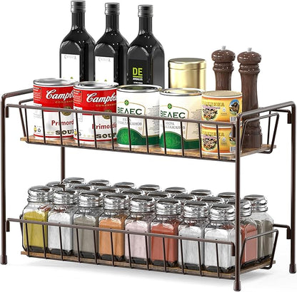 Simple Houseware Countertop Spice Rack 2-Tier Kitchen Spice Organizer Storage Shelves, Bronze