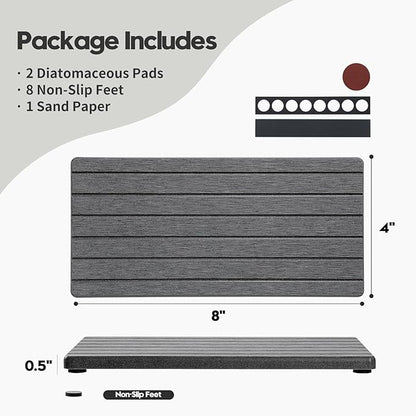 Razborci 2PCS Diatomite Water Absorbing Stone Drying Tray Mat for Bathroom & Kitchen Counter, Instant Dry Drink Bar Coaster, Vanity Sink Caddy Organizer, Dish Soap Sponge Holder, Dark Gray, 8"x3.8"