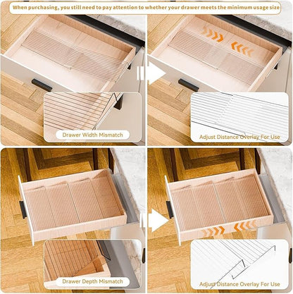 Yieach 8 Pack Adjustable In Drawer Spice Organizer - Expandable From 11'' to 22'' - Acrylic Drawer Seasoning Organizer,Clear Spice Organization Tray for Cabinet Drawers Condiment,Nail Polish and Jar