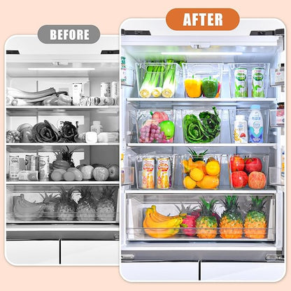Freebat 12 Pack Large Clear Plastic Storage Bins,Plastic Containers with Handle for Pantry Organizer and Storage,Perfect for Kitchen,Fridge,Cabinet, Closet,Bathroom Under Sink Storage