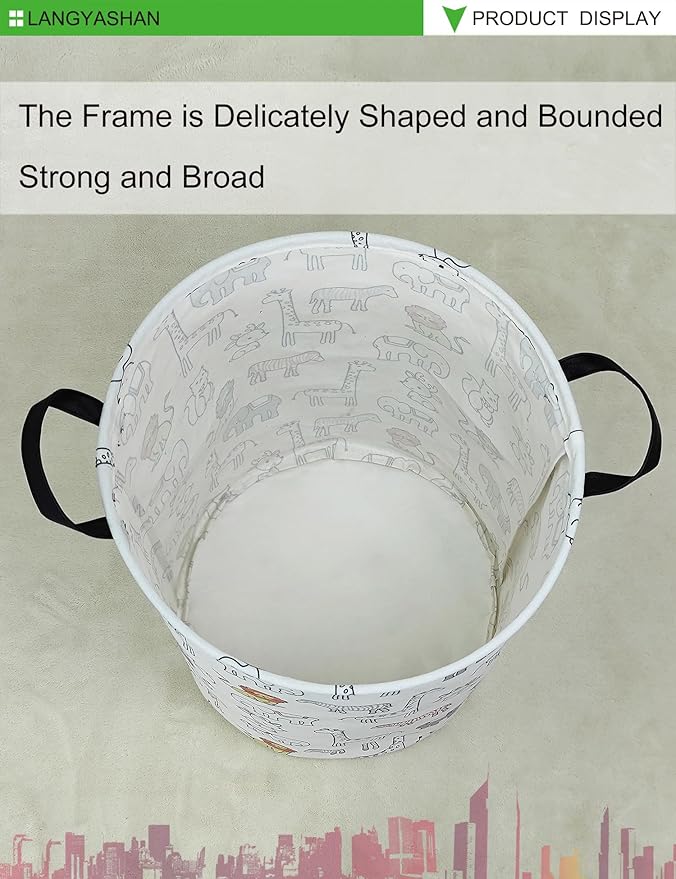 Laundry Basket Canvas Fabric Collapsible Organizer Basket for Storage Bin Toy Bins Gift Baskets Bedroom Clothes Children Nursery Hamper (Animals)