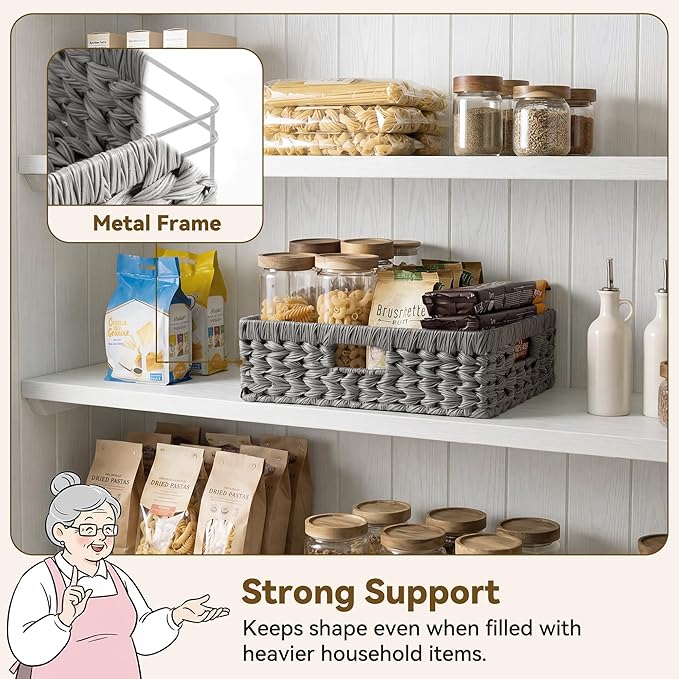GRANNY SAYS Wicker Storage Baskets for Shelves, Wicker Basket for Organizing, Rectangle Basket, Woven Baskets for Pantry Storage, Gray, 1-Pack