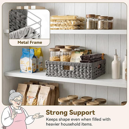 GRANNY SAYS Wicker Storage Baskets for Shelves, Wicker Basket for Organizing, Rectangle Basket, Woven Baskets for Pantry Storage, Gray, 1-Pack