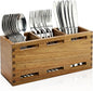 Farmhouse Wooden Silverware Utensil Caddy Cutlery Holder Small Acacia Wood Utensil Holders Organizer for Kitchen Count Party Fork Spoon Storage Organizer Table Silverware Holder Flatware Caddy Basket