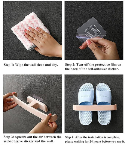 Wall Mounted Shoe Rack, Hanging Shoe Rack for Door, Self Adhesive Wall Mounted Holders Shelf Hanging Bathroom Storage Box Slippers Hanger Shoe Rack Shoe Organizer (4pc)