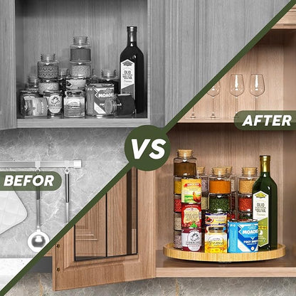 Lazy Susan Organizer, 13.2 Inch Non-Skid Bamboo Lazy Susan for Kitchen Table cabinets Closets and Kitchen Islands, Wood Turntable for Kitchen Countertop Organizer