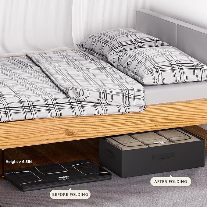 CYhom Under Bed Storage Bins Frame Storage Box Oxford Fabric Sturdy Underbed Container Foldable Stackable Large Capacity Clothes Organizer