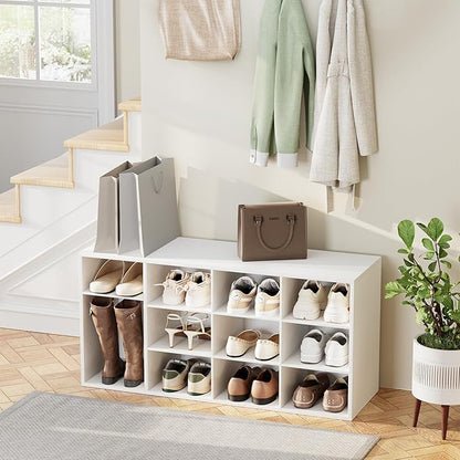 Aenuert 11-Cubby Shoe Rack, 3-Tier Wood Shoe Organizer, Multifunctional Shoe Organizer Bench for Entryway, Mudroom, Hallway, Closet,36.22 * 11.81 * 17.72 Inch,White