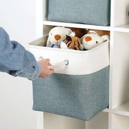 Temary 12 Inch Cube Storage Baskets 4 Pack Fabric Storage Bin for Organizing, Shelf Baskets for Home Office Closet, Collapsible Cube Storage Bins (White&Dark Green)