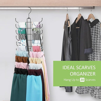 Scarf Hanger for Closet, 20 Large Capacity Scarf Organizer, Space Saving Scarf Holder Hijab Rack Closet Organizers and Storage, Black 1 Pack