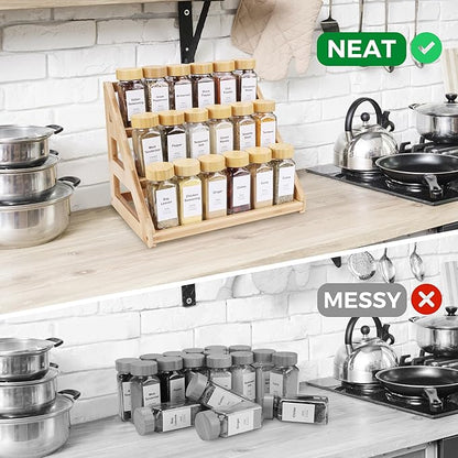 Spice Rack, Spice Organizer -3 Tier Bamboo Spice Racks, Solution for Spice Storage in Kitchens, Countertops，Storage Rooms and Other Places