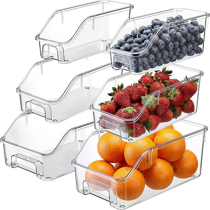 LemonRoad 6 Packs Pantry Organizers and Storage Freezer Clear Organizer Bins with Handle Acrylic Organization Bins Stackable Open Front Storage Vegetable Egg Salad Containers for Kitchen Cabinet