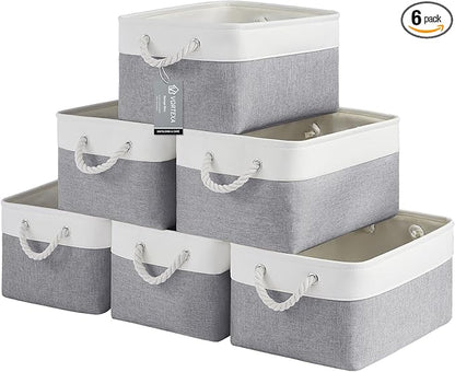 Large Storage Baskets- 15.7x11.8x8.26 inch Storage Bins for Shelves and Closet Organizing, Foldable Fabric Bin for Home Organization Clothes and Laundry (6-Pack, White&Gray)
