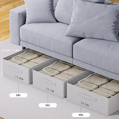 CYhom Under Bed Storage Bins Frame Storage Box Oxford Fabric Sturdy Underbed Container Foldable Stackable Large Capacity Clothes Organizer (Grey, 23.6" x 19.7" x 6.3")