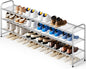 KEETDY 3-Tier Long Shoe Rack for Closet Metal Shoe Organizer for Entryway, Wide Stackable Shoe Storage Shelf with Sturdy Wire Grid for Closet Floor, Bedroom, Grey