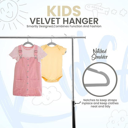 Utopia Home Kids Velvet Hangers 20 Pack – 11 Inch Non-Slip Baby Hangers for Baby and Toddlers, Durable Ultra-Slim Space-Saving Closet Organizers (Grey)