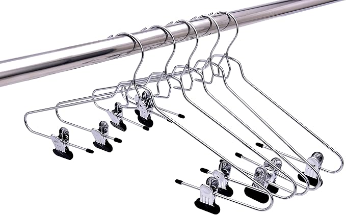 Quality Hangers Pant Hanger 60-Pack, Heavy-Duty Add-On Skirt Hangers with Wide Clips, Multi-Stackable, Chrome Finish