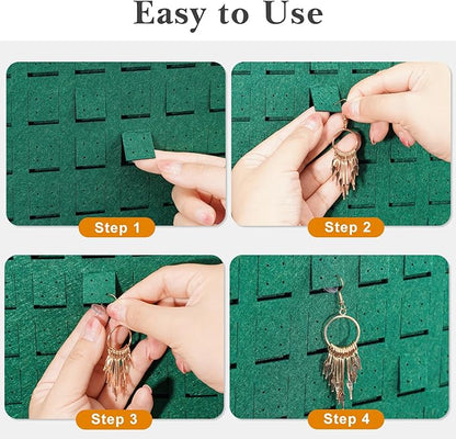 Lolalet Hanging Earring Holder Organizer with 20 Hooks for Women, Earring Organizer Wall Earrings Hanger Pierced Earring Storage, Felt Stud Earring Display, 608 Holes for Earrings -Emerald, 1 Pack