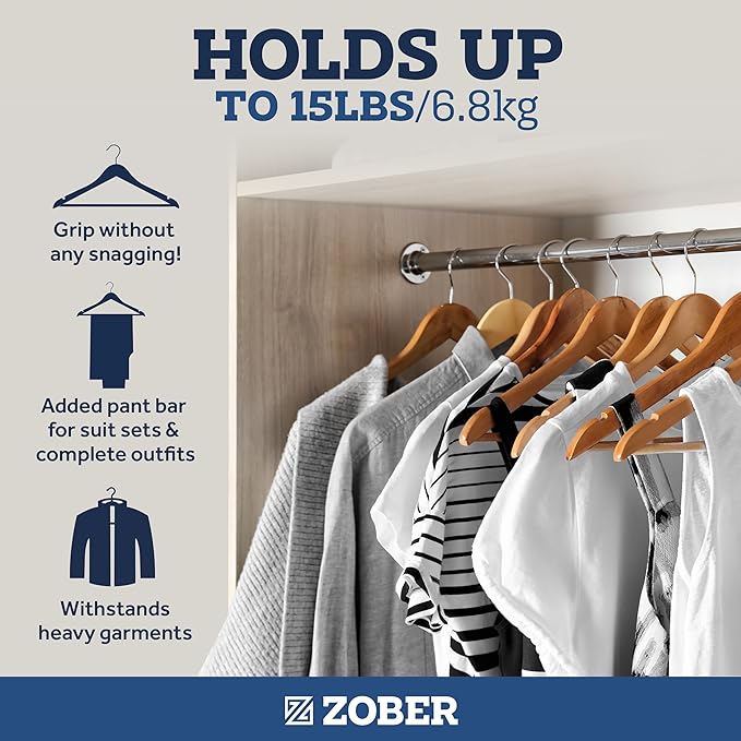 Wooden Hangers - Heavy Duty, Non Slip Wood Hangers for Coats, Jackets, Suits, & Pants - Clothes Hangers for Closet W/Bar and Notches (Natural, 10 Pack)
