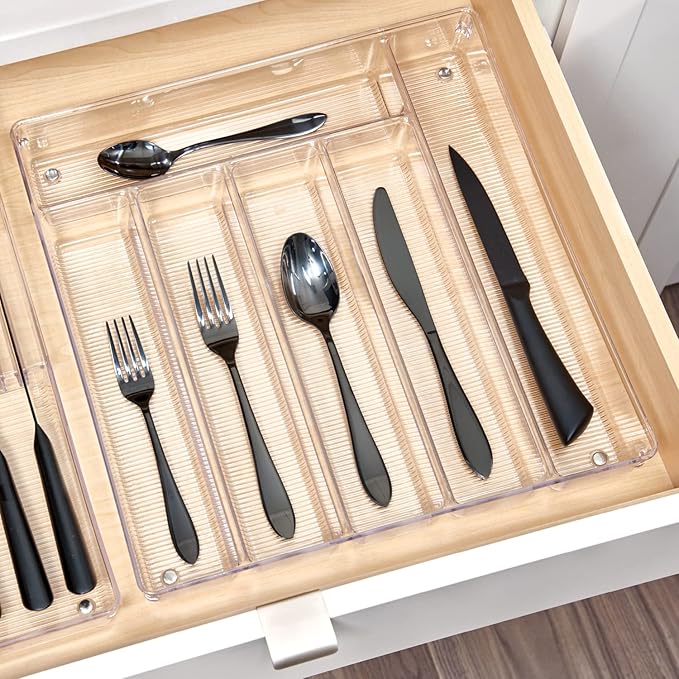 iDesign Linus BPA-Free Plastic Divided Drawer Organizer Tray-13.5" x 13.25" x 2.25", Clear, 6 Section