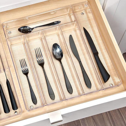 iDesign Linus BPA-Free Plastic Divided Drawer Organizer Tray-13.5" x 13.25" x 2.25", Clear, 6 Section